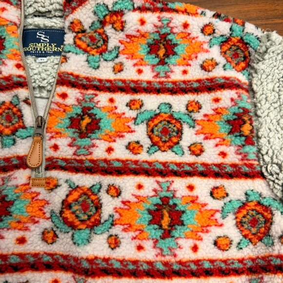 Simply Southern Sherpa 1/4 Zip Pullover Sweater XL Turtle Print - Picture 8 of 8